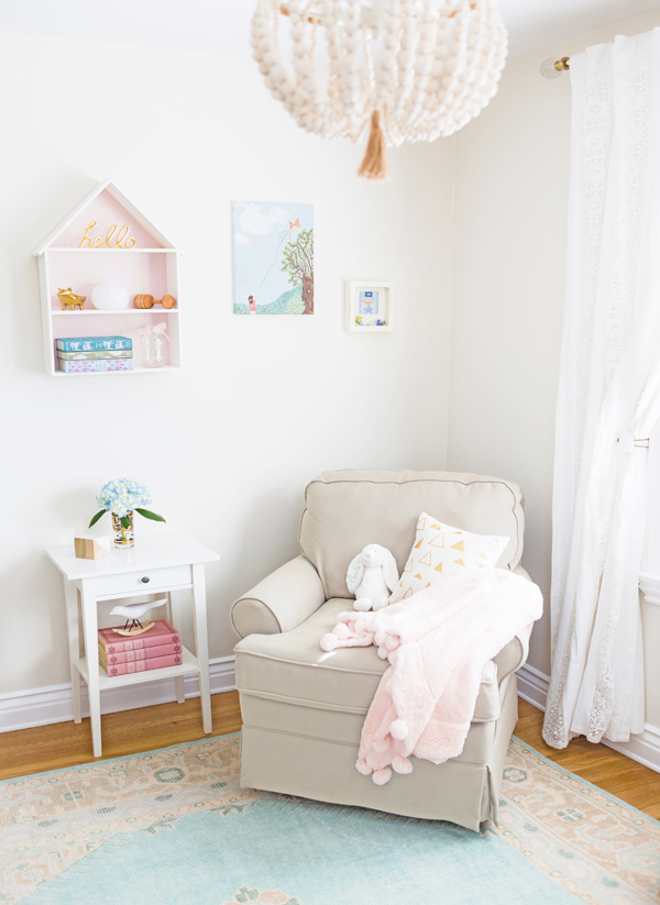 Neutral Pastel Nursery Glider | Little Crown Interiors