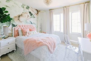 Floral Wallpaper Girl's Bedroom by Little Crown Interiors