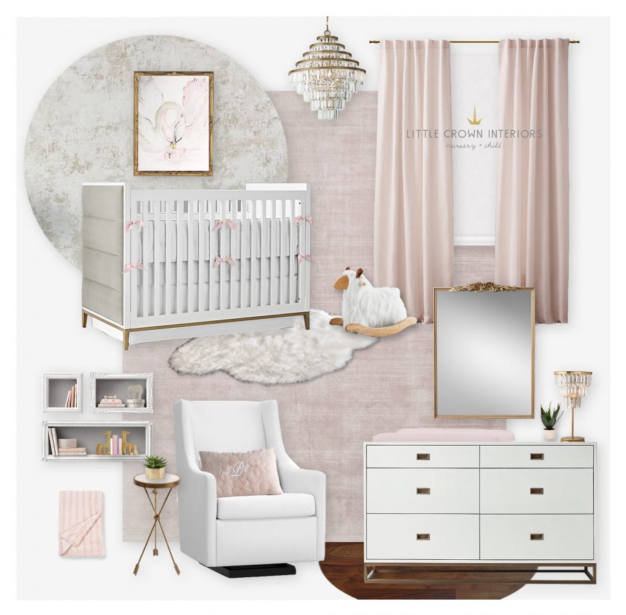 Nursery E-Design with Upholstered Crib by Little Crown Interiors