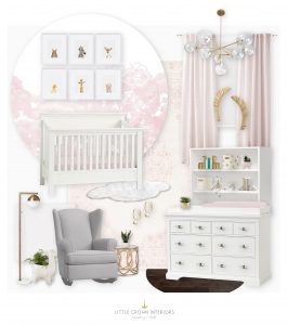 Girl's Pink Nursery E-Design with Forest Wallpaper by Little Crown Interiors