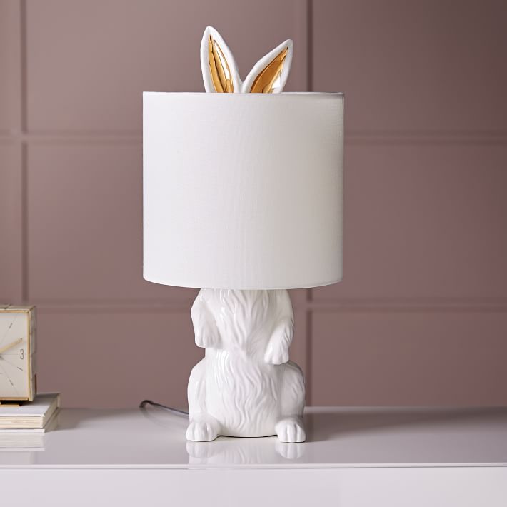 Ceramic rabbit table lamp with gold ears