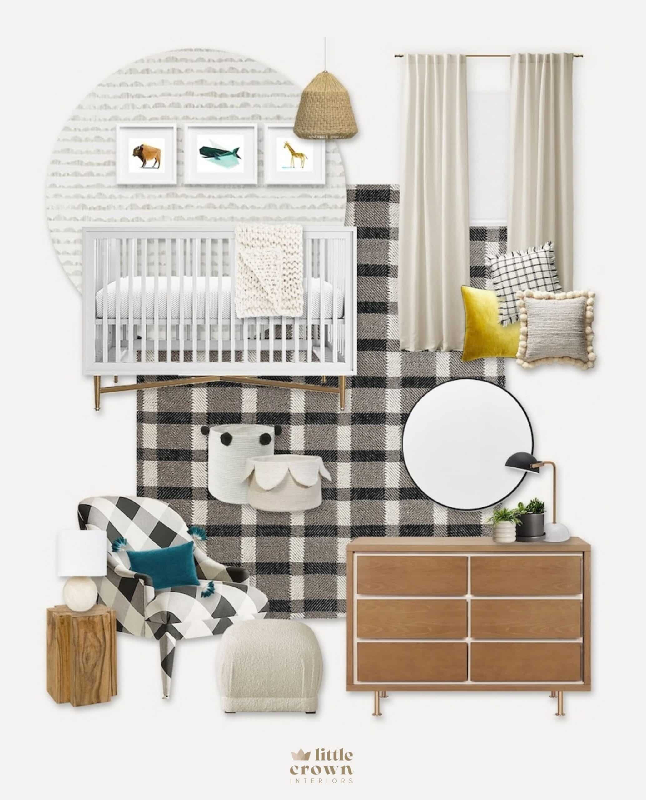 A Preppy Plaid Nursery Design With Warm Woods