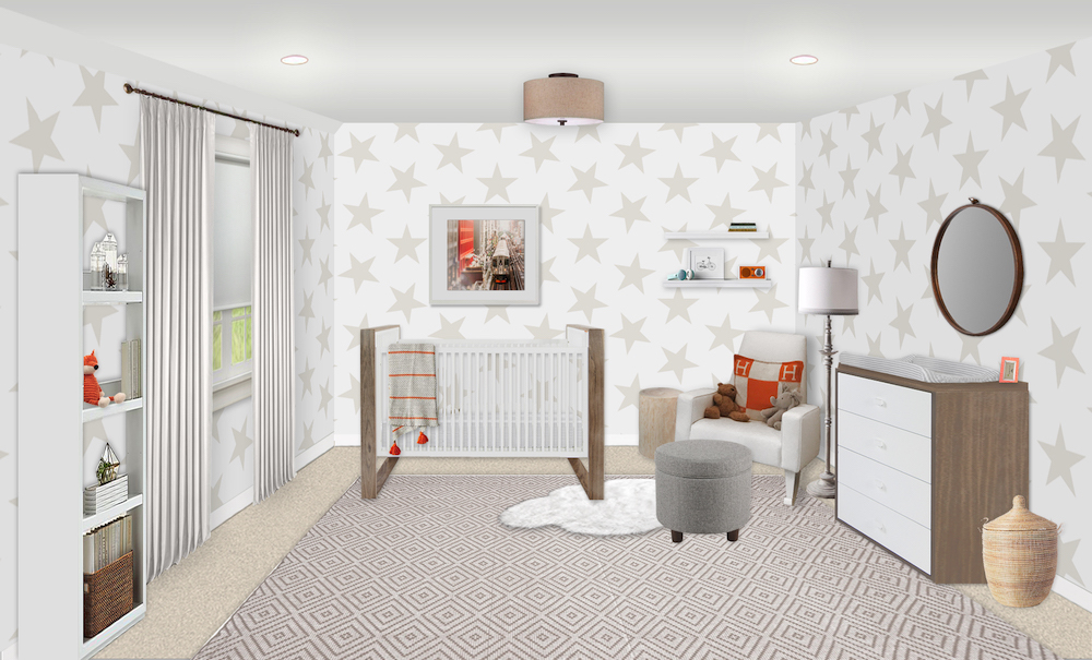 Neutral Nursery E-Design Reveal with Star Wallpaper
