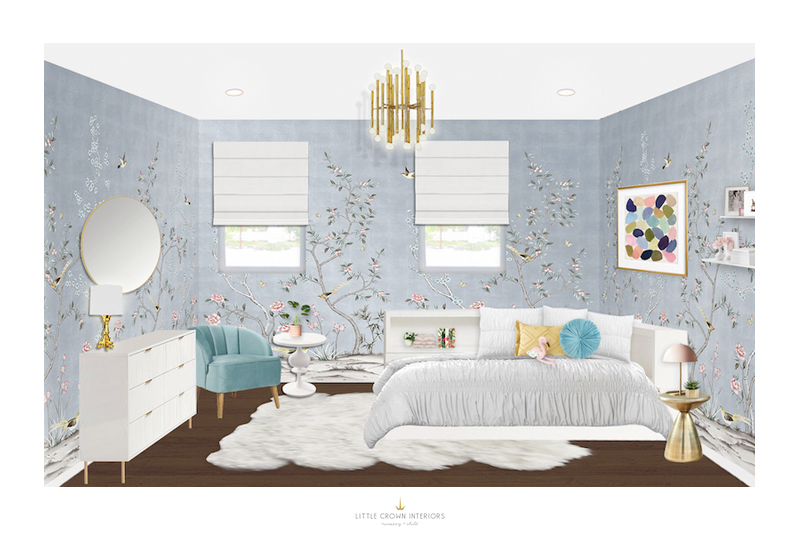 A Girl's Room E-Design with Chinoiserie Wallpaper - Little Crown Interiors
