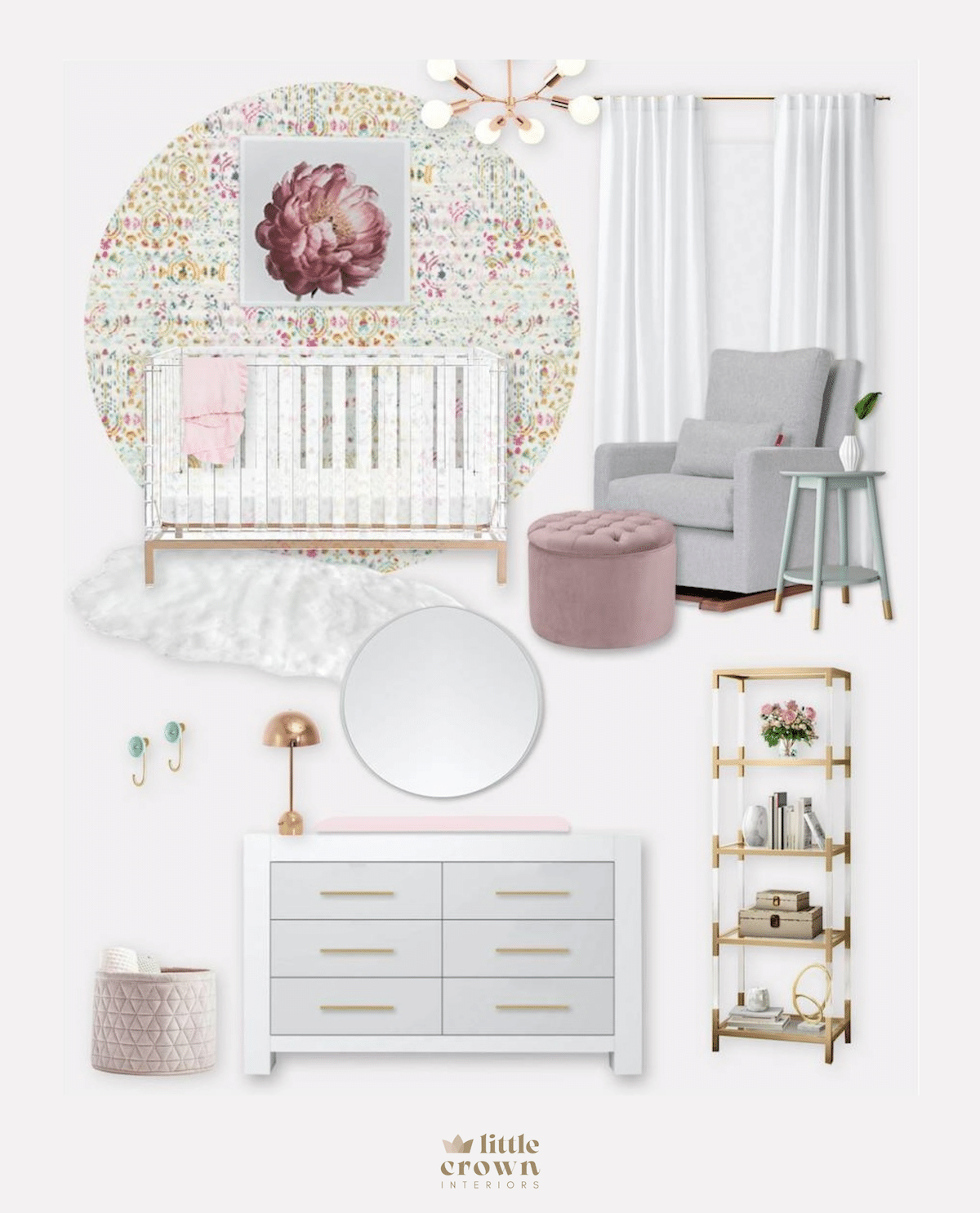 Mauve Girl's Nursery with Colorful Wallpaper
