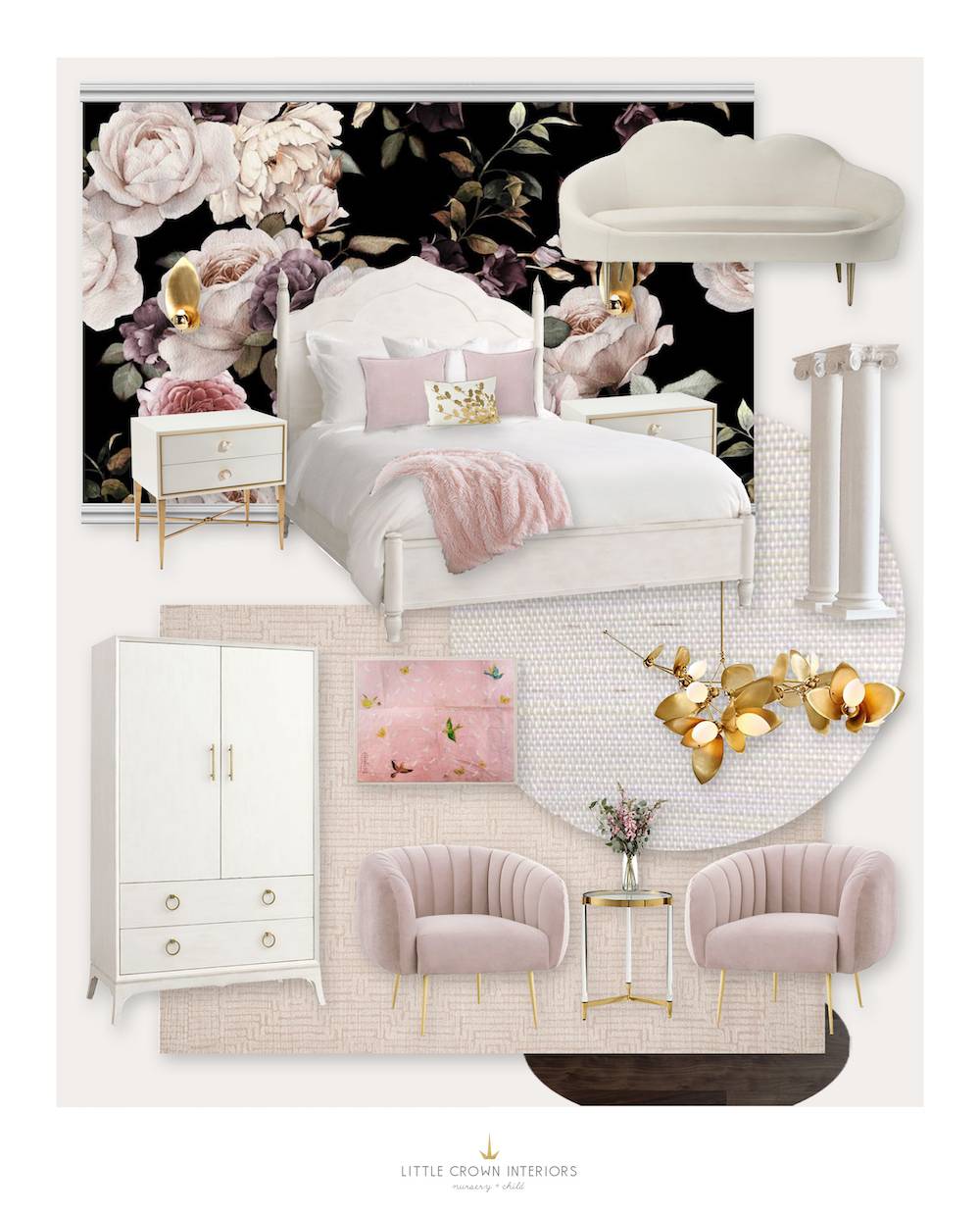 Glamorous Floral Girls Room E-Design