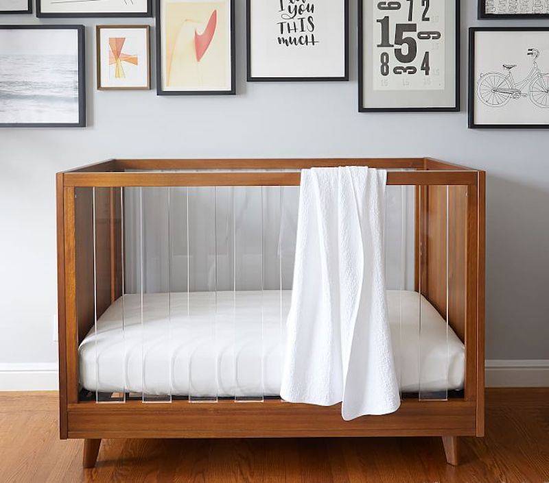 Sloan Crib Warm Wood Acrylic Details