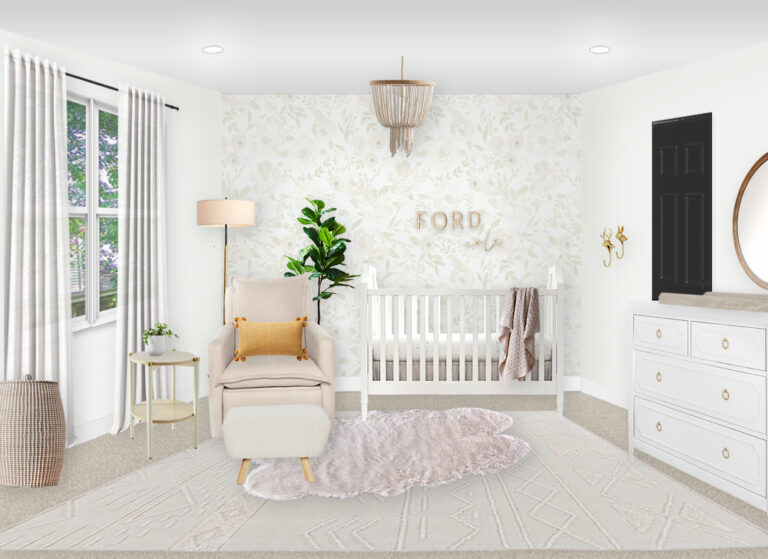 Neutral Nursery E-Design with Floral Wallpaper