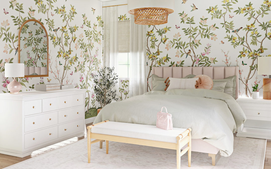A Girl’s Bedroom Design with Chinoiserie Wallpaper