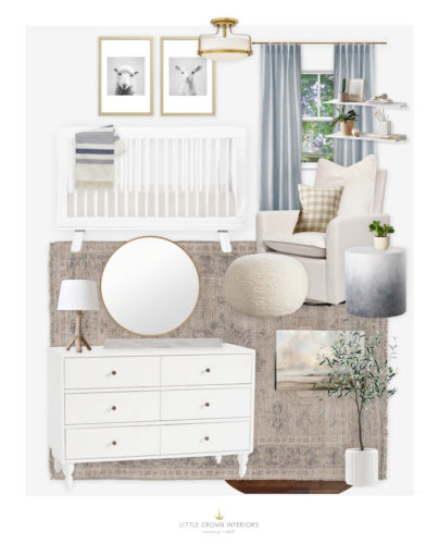 Blue and Neutral Nursery Design by Little Crown Interiors