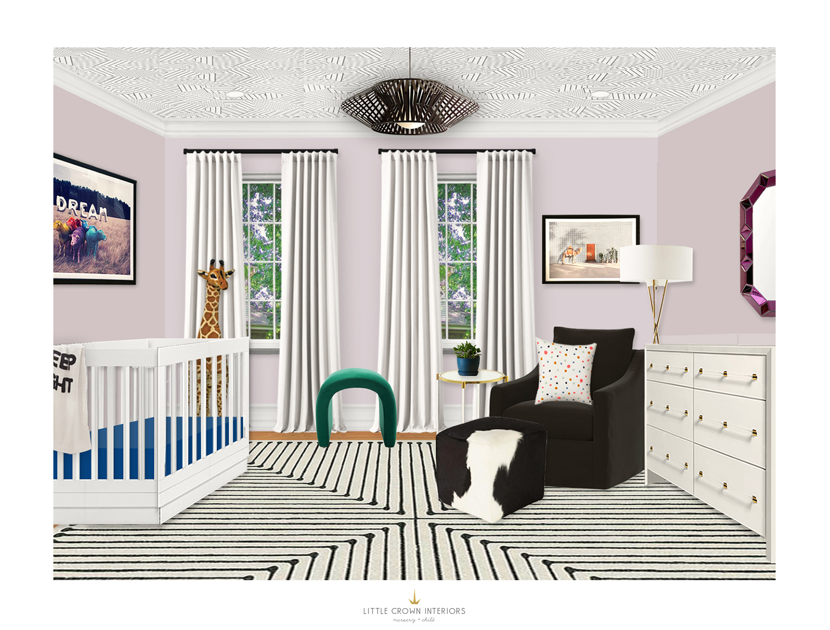 Modern Lavender & Black Nursery Virtual Design