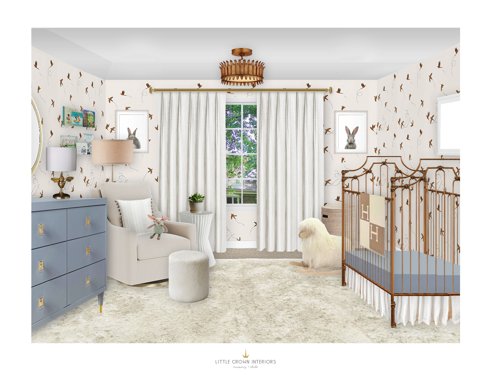 Neutral & Slate Blue Nursery Virtual Design by Little Crown Interiors