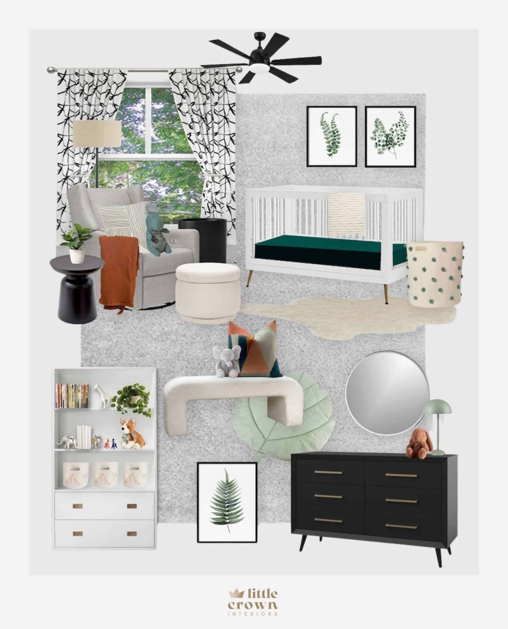 Modern Black, Grey & Green Nursery Design