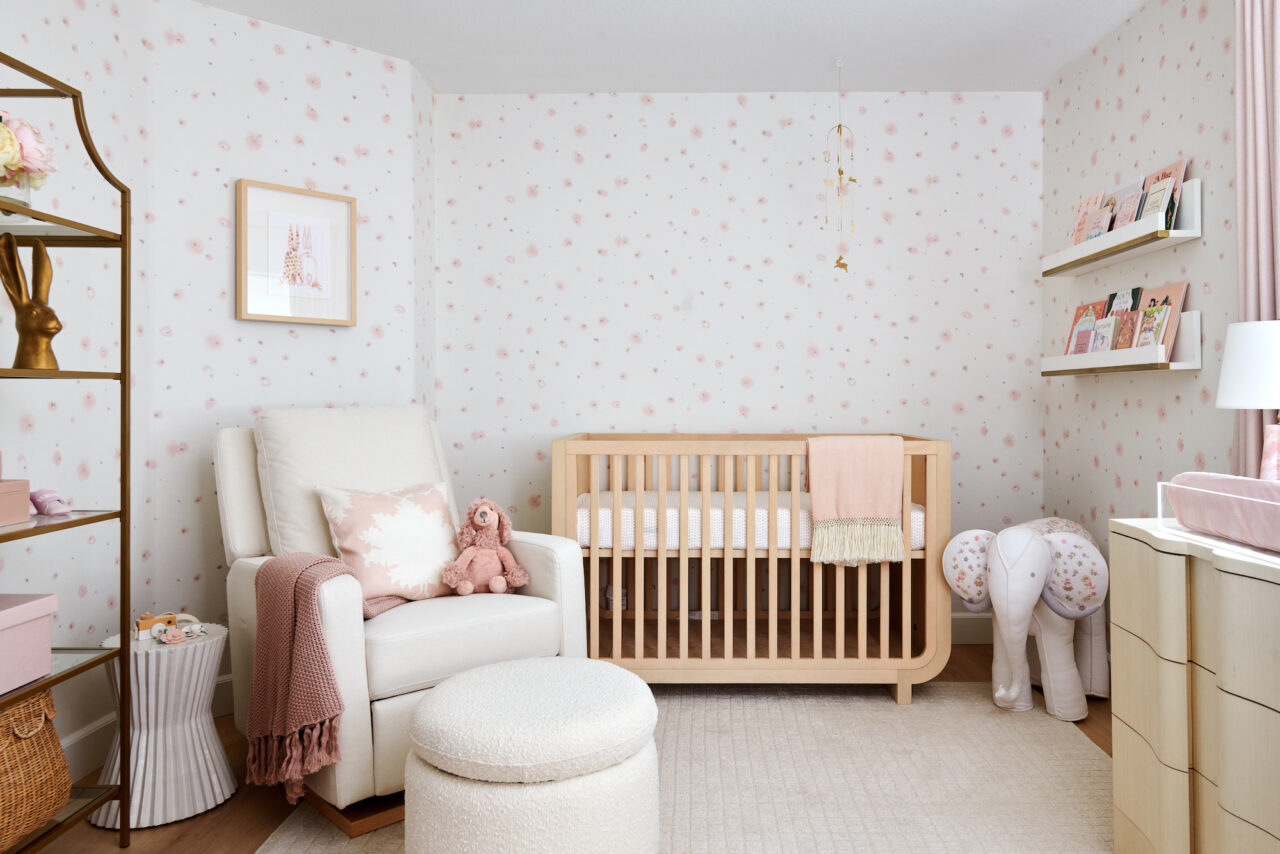 A Neutral and Pink Nursery Design Reveal with the Cutest Wallpaper 