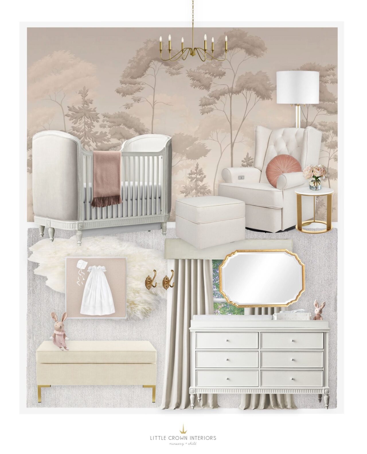 Traditional Nursery E-Design with Neutrals and Rose - Little Crown ...