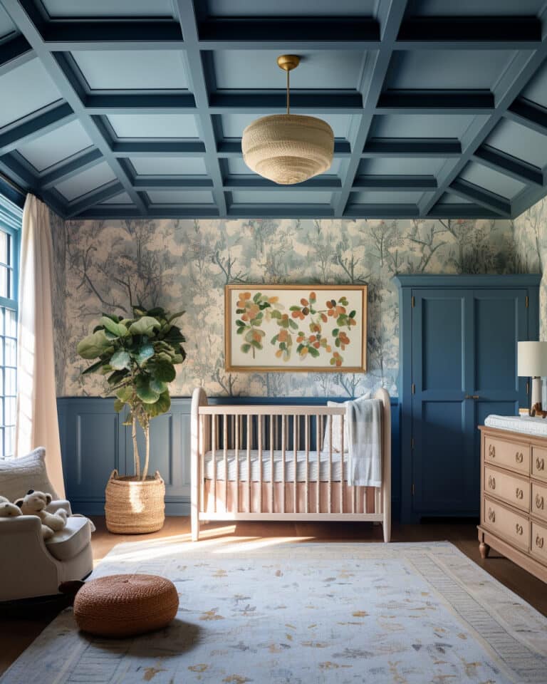 AI Blue Floral Nursery Design