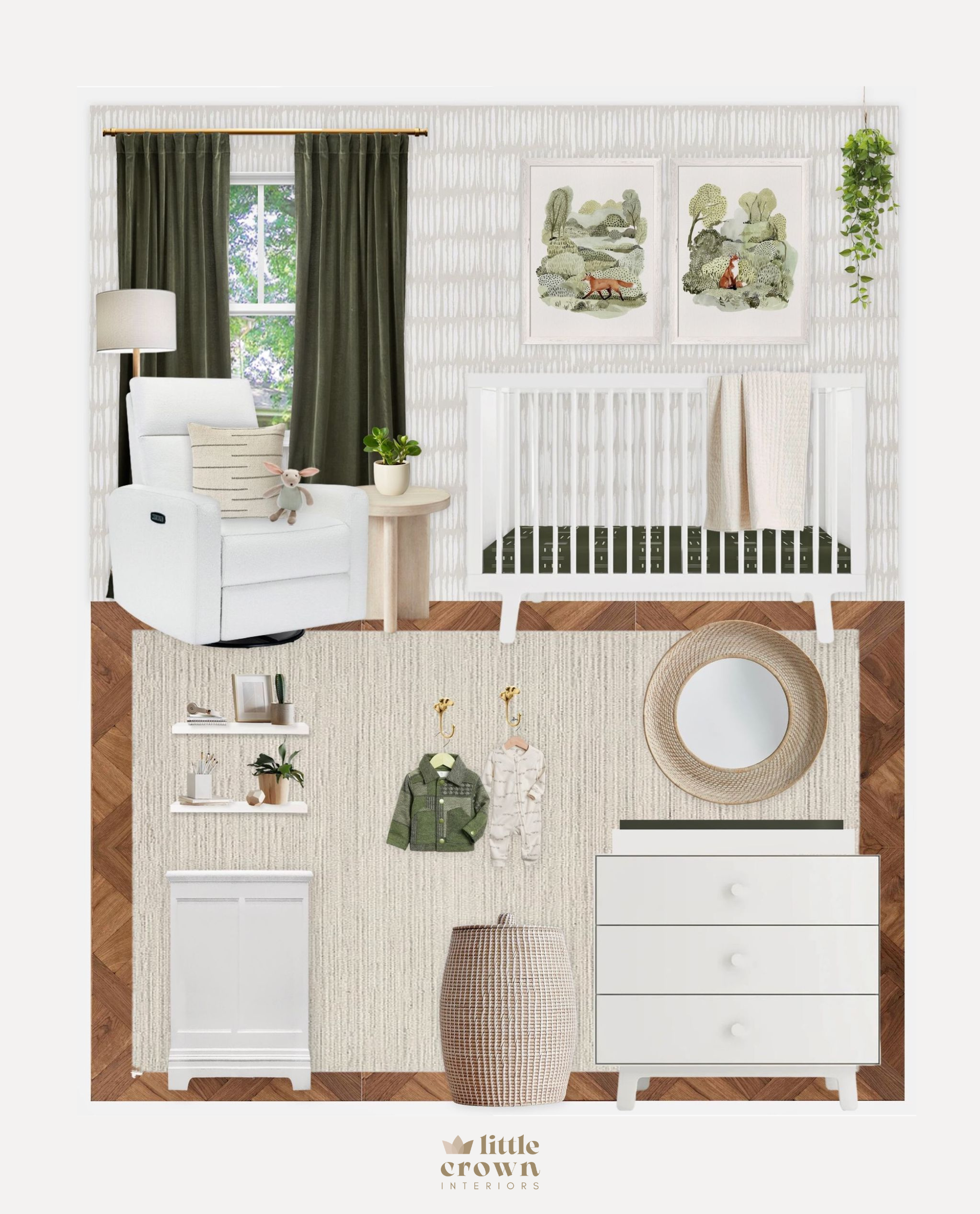 A Woodland Inspired Green & Gray Virtual Nursery Design