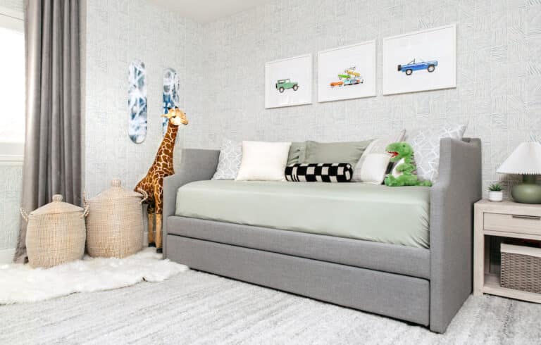Blue Boy's Bedroom with Blue Pattern Wallpaper