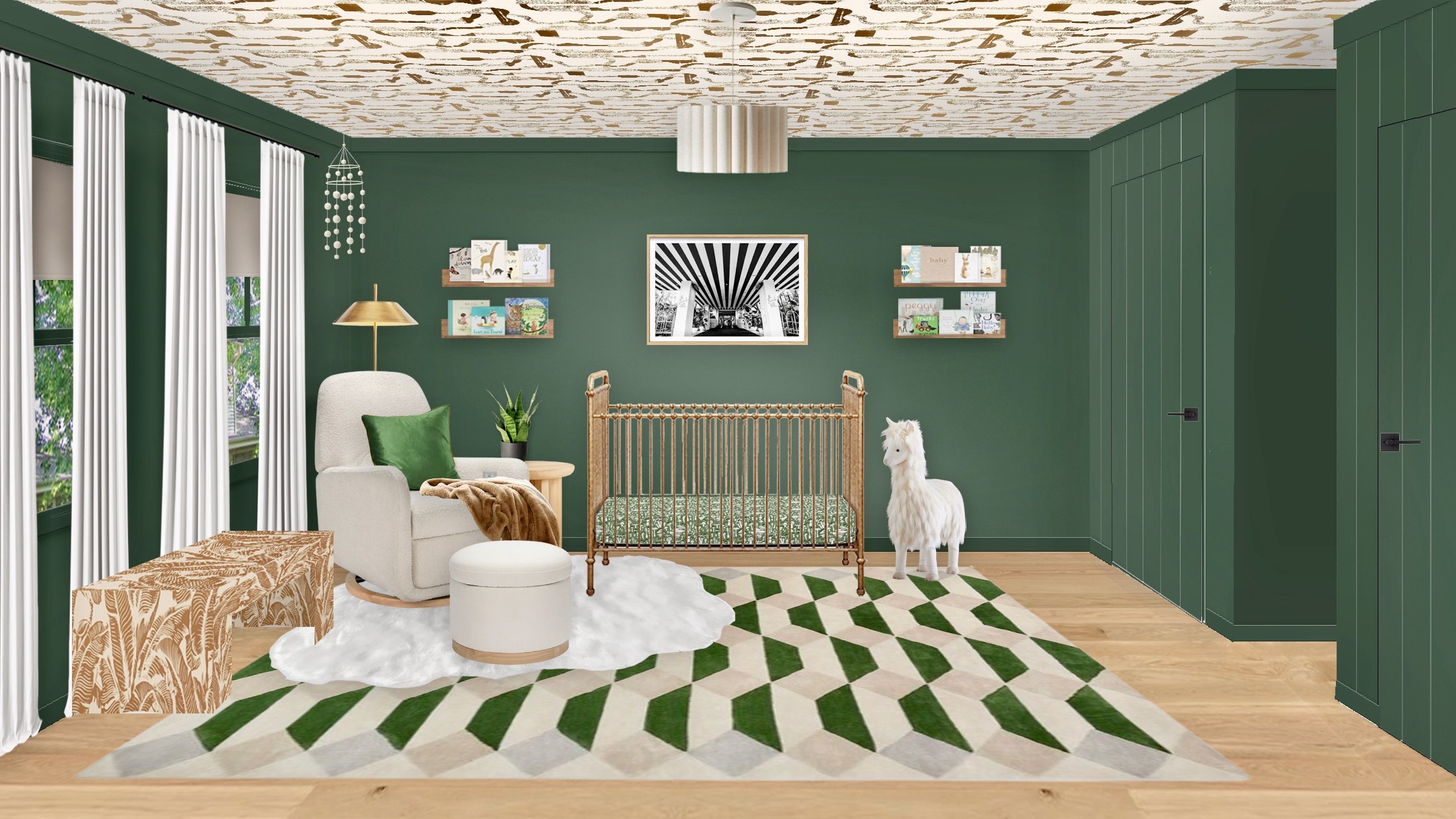 Bold Dark Green Nursery Design 