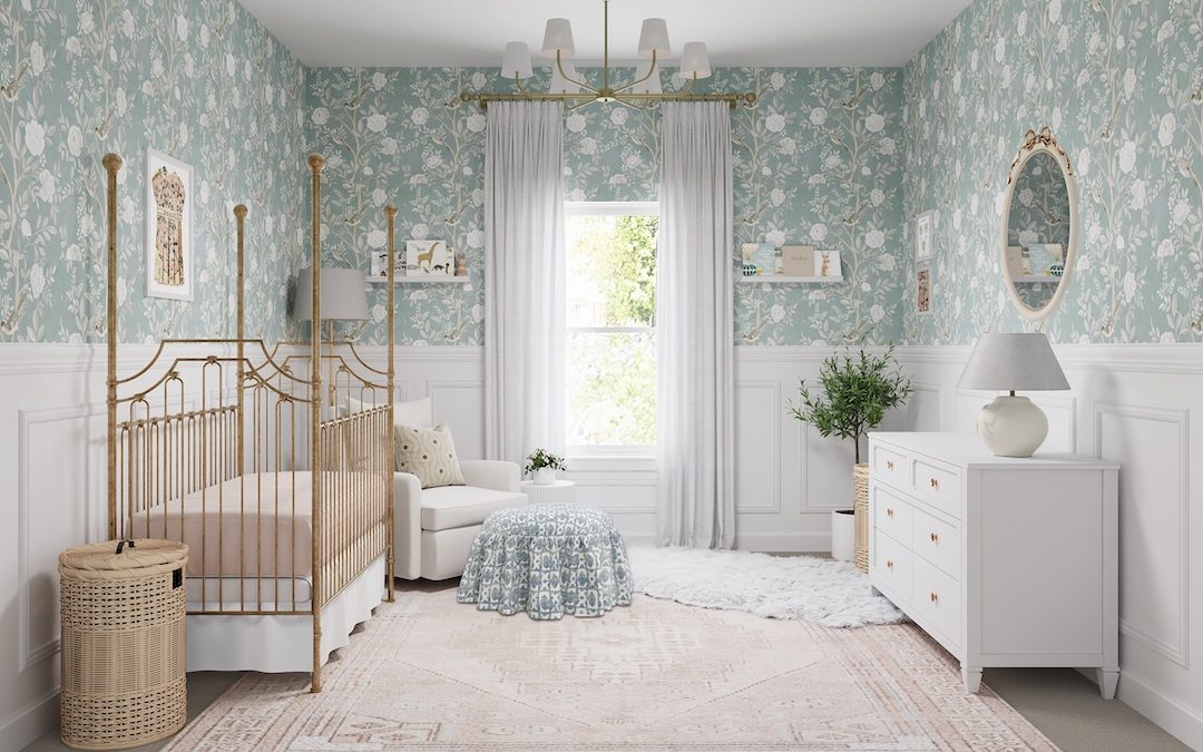 Soft Blue Floral Nursery with Parisian Charm