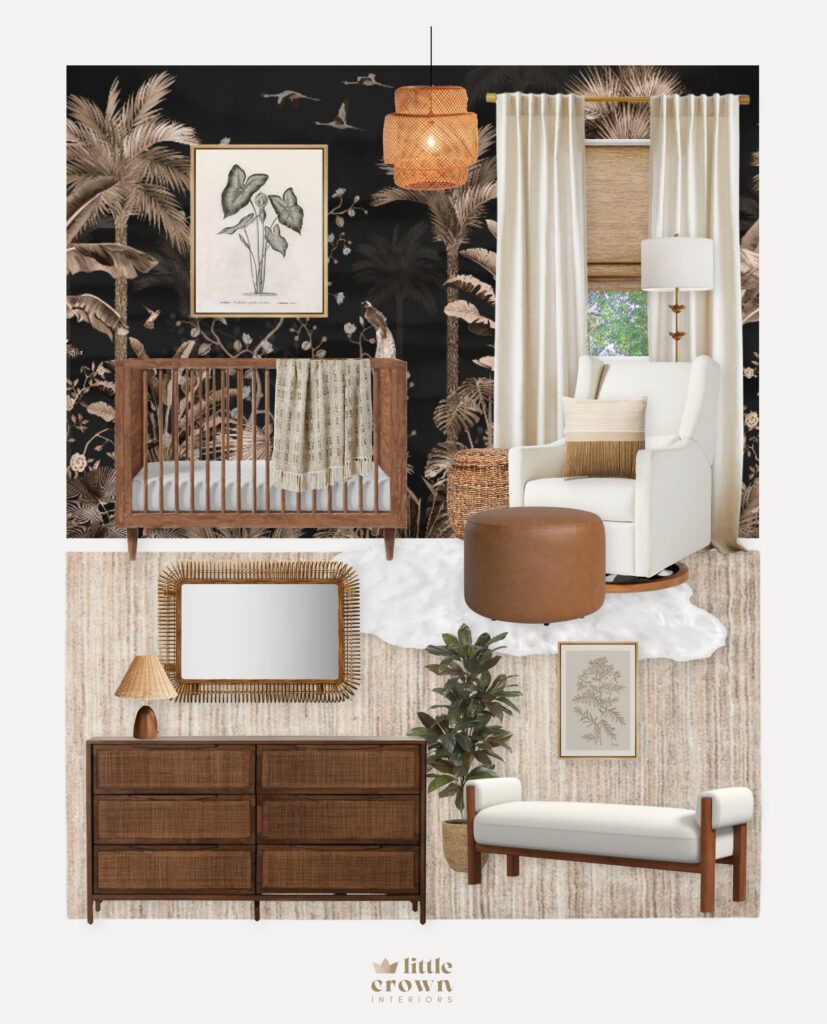 Black and Brown Virtual Nursery Design With Warm Wood Furniture