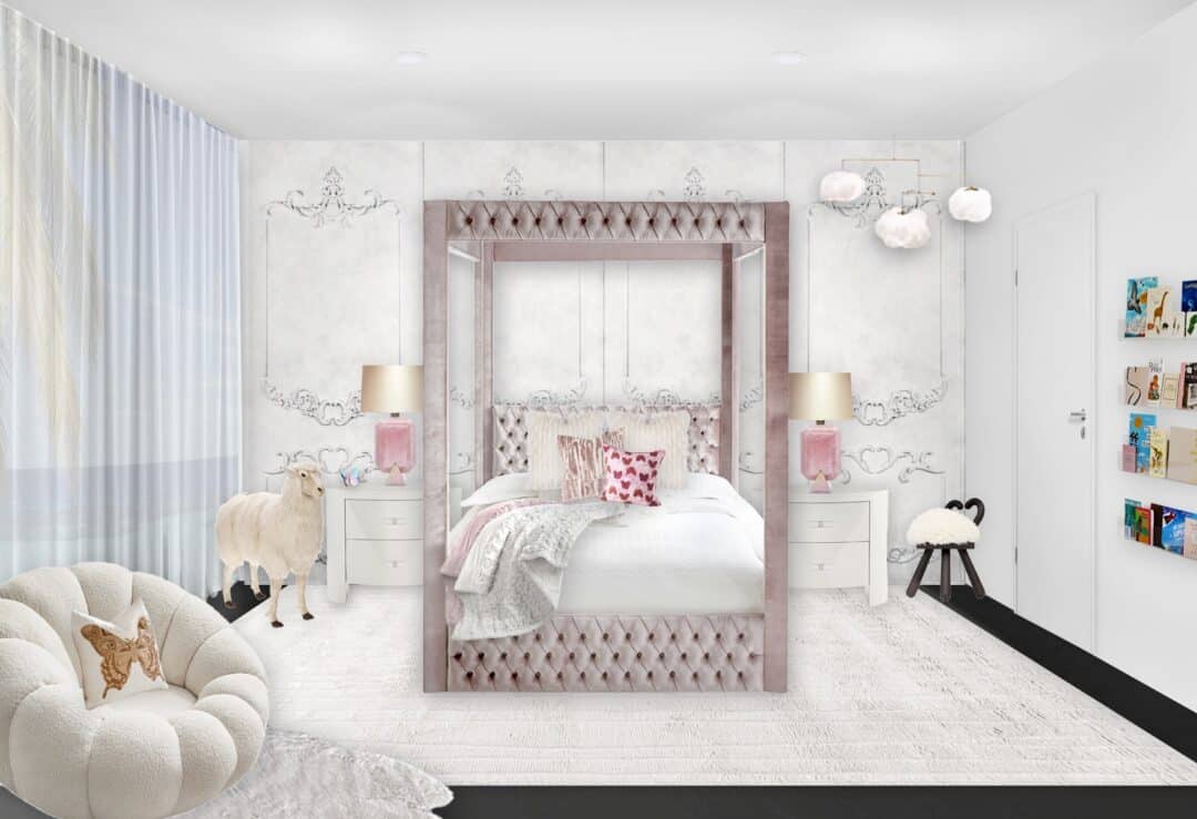 Luxury Girl's Bedroom with Upholstered Canopy Bed