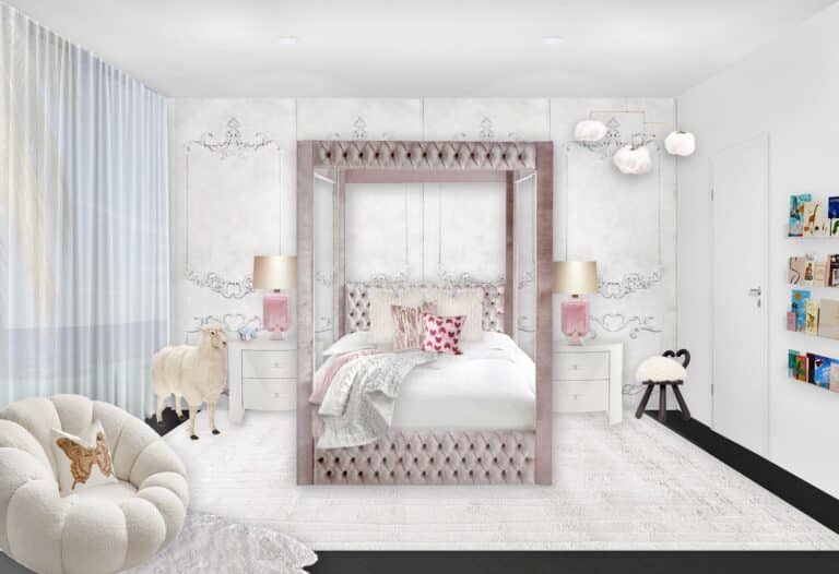 Luxury Girl's Bedroom with Upholstered Canopy Bed