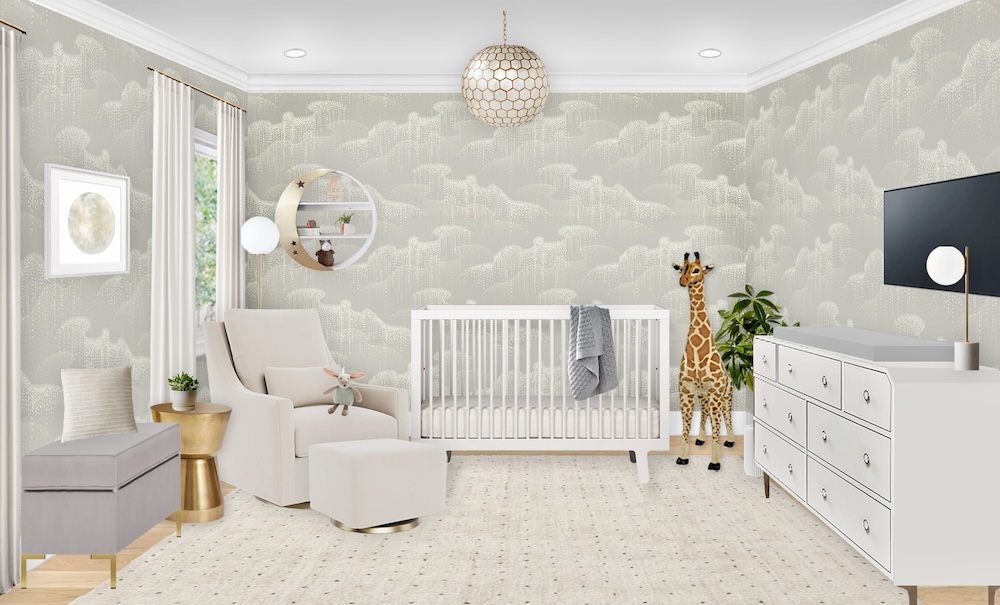 Modern Gray Wallpaper Nursery Design