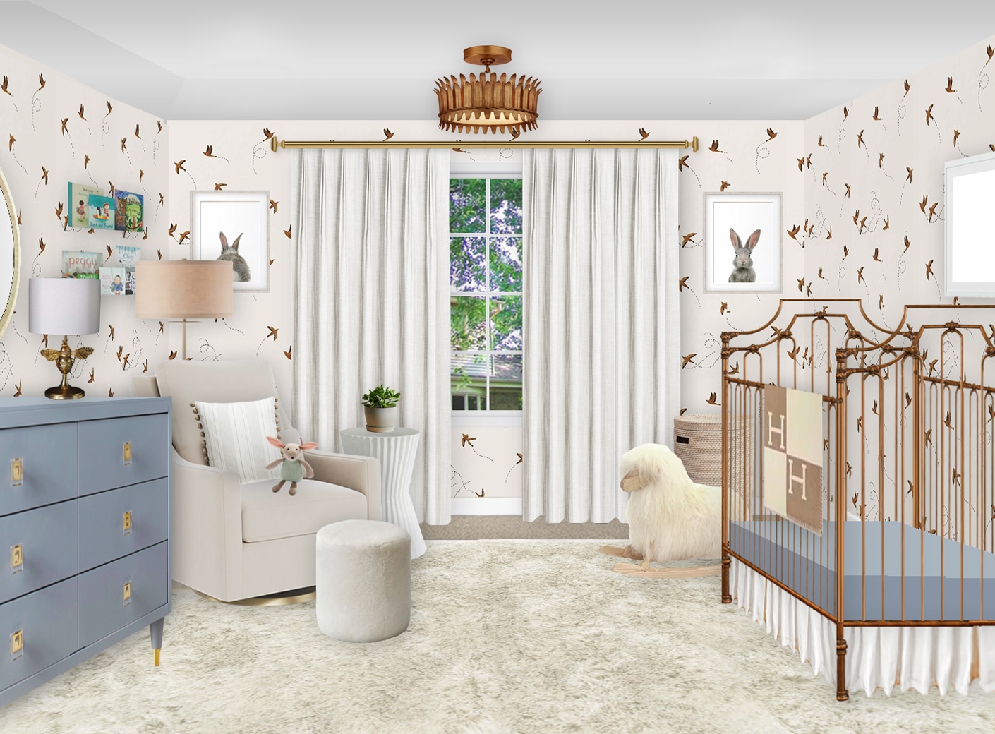 Neutral Blue French Inspired Virtual Nursery Design