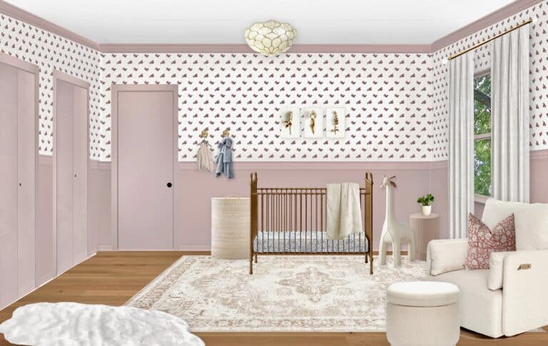 Floral Virtual Nursery Design with Soft Pink Paneling