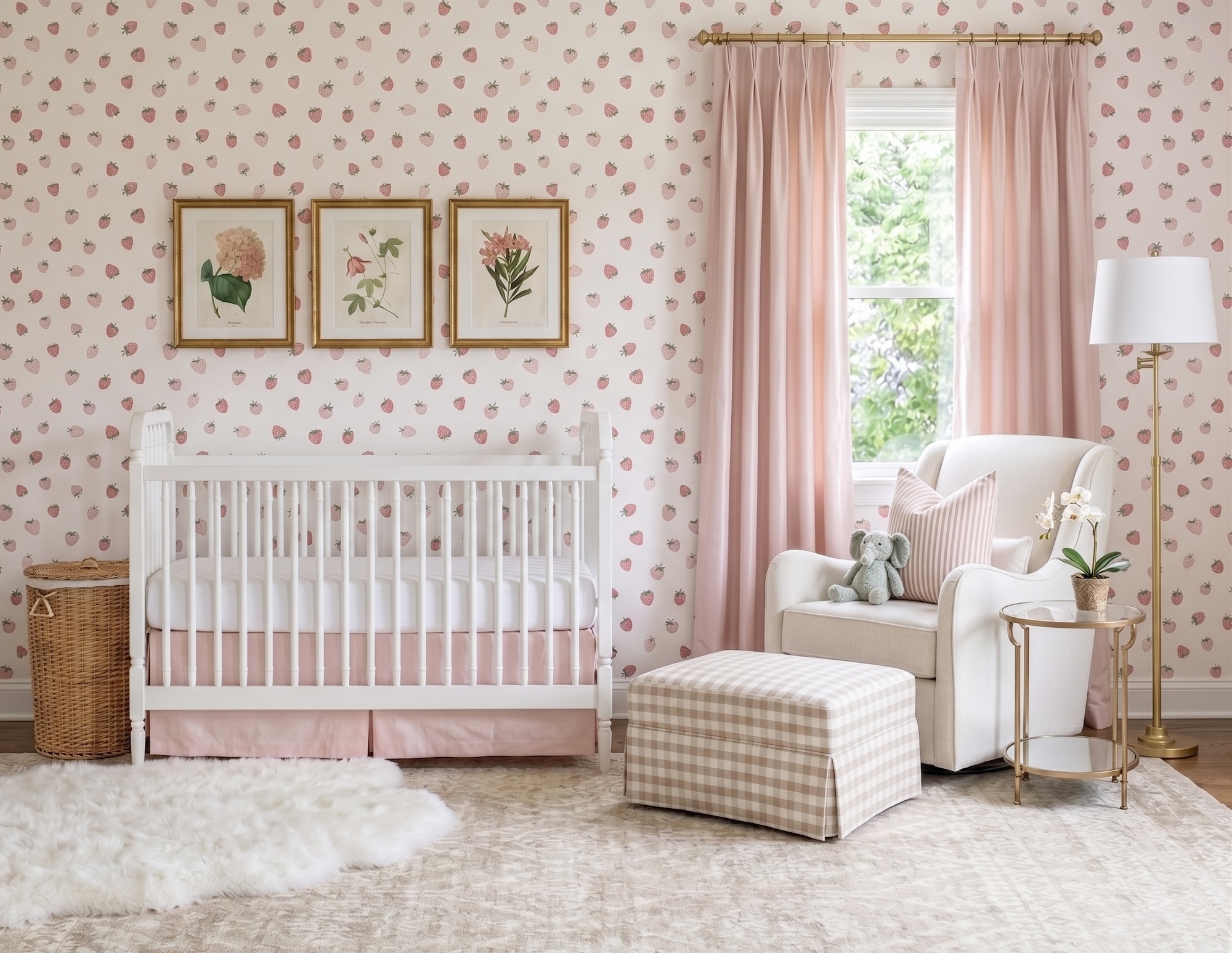 Girl's Nursery Design With Strawberry Wallpaper