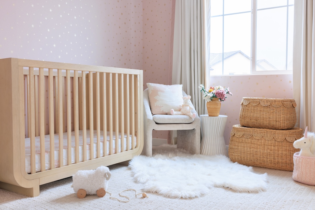 Nursery Design with Pink & Gold Star Wallpaper
