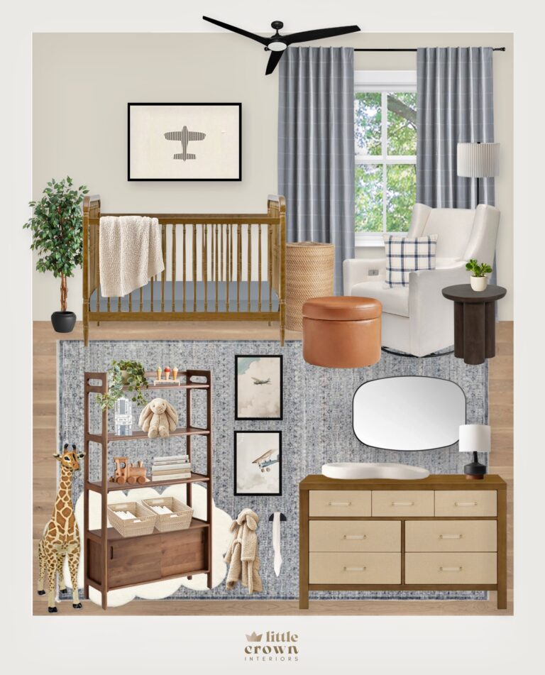 Vintage Slate Blue Virtual Nursery Design with Airplane Details