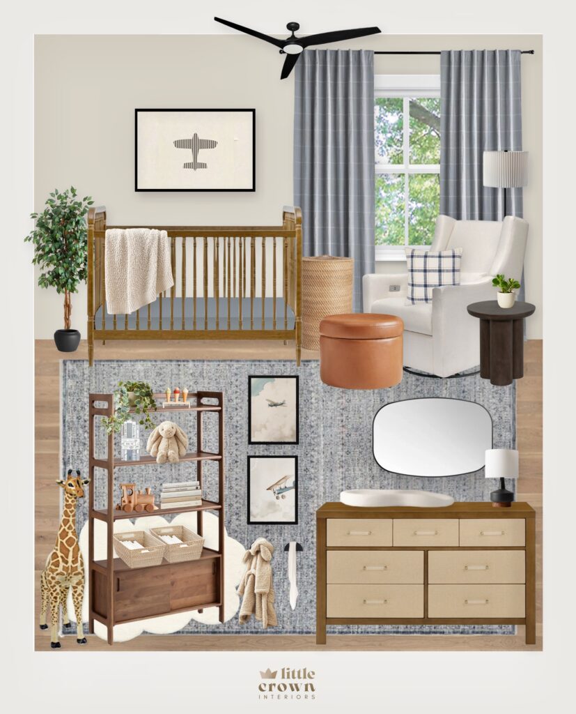 Vintage Slate Blue Virtual Nursery Design with Airplane Details