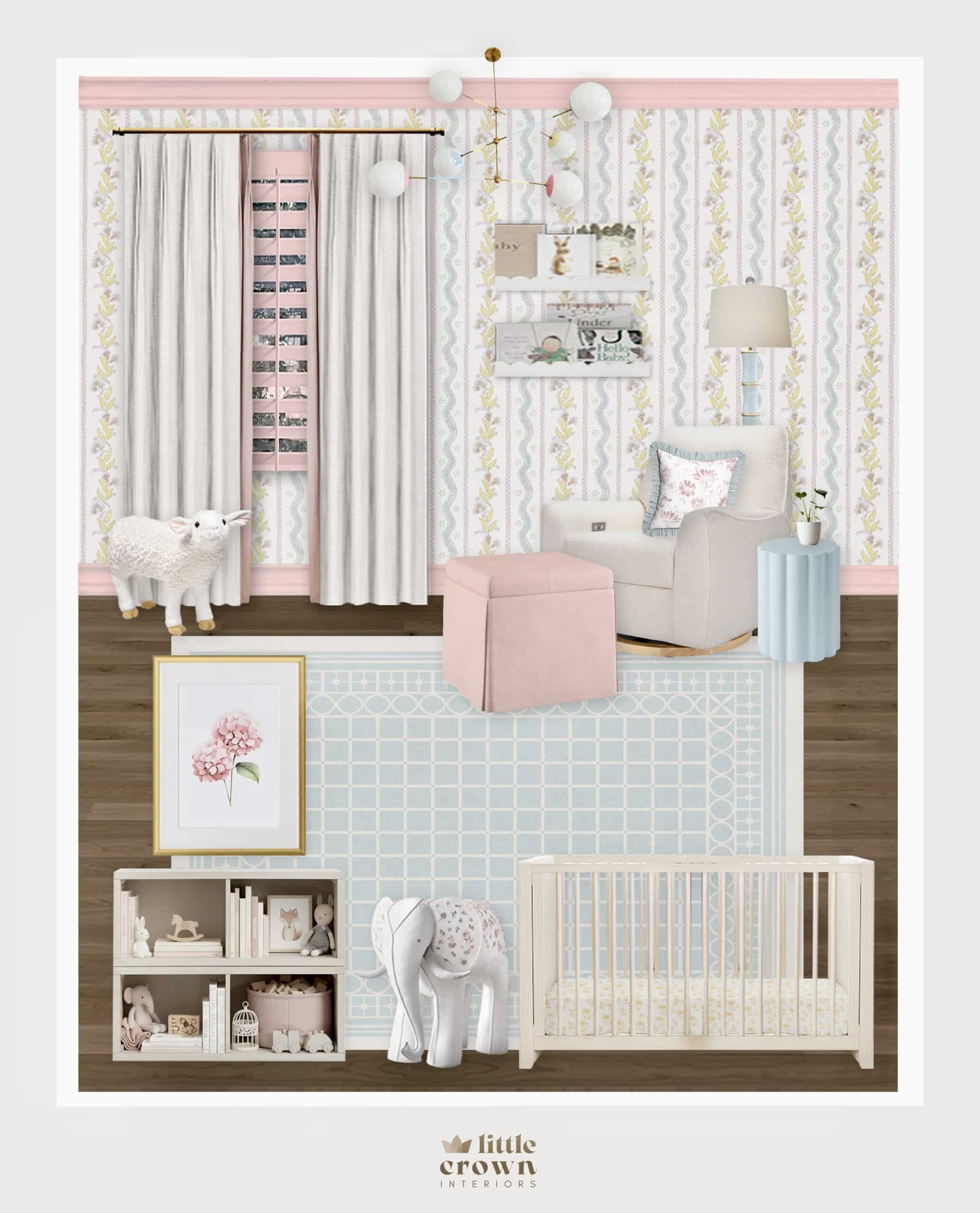 Blue & Blush Toddler Bedroom with Classic Floral Wallpaper