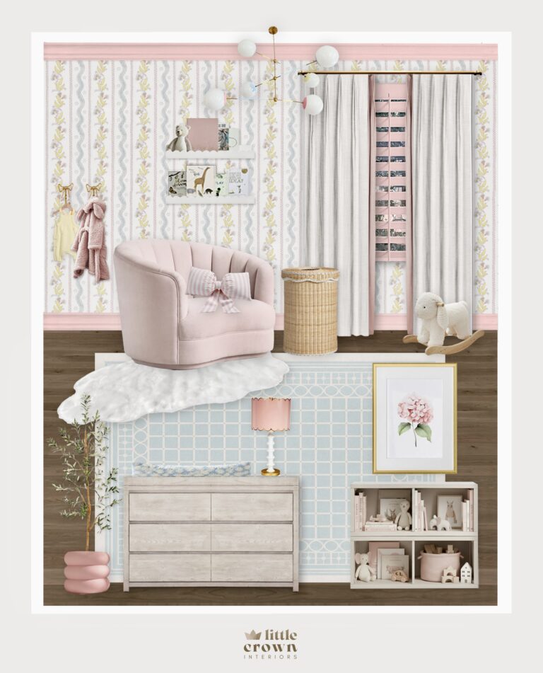 Blue & Blush Toddler Bedroom with Classic Floral Wallpaper