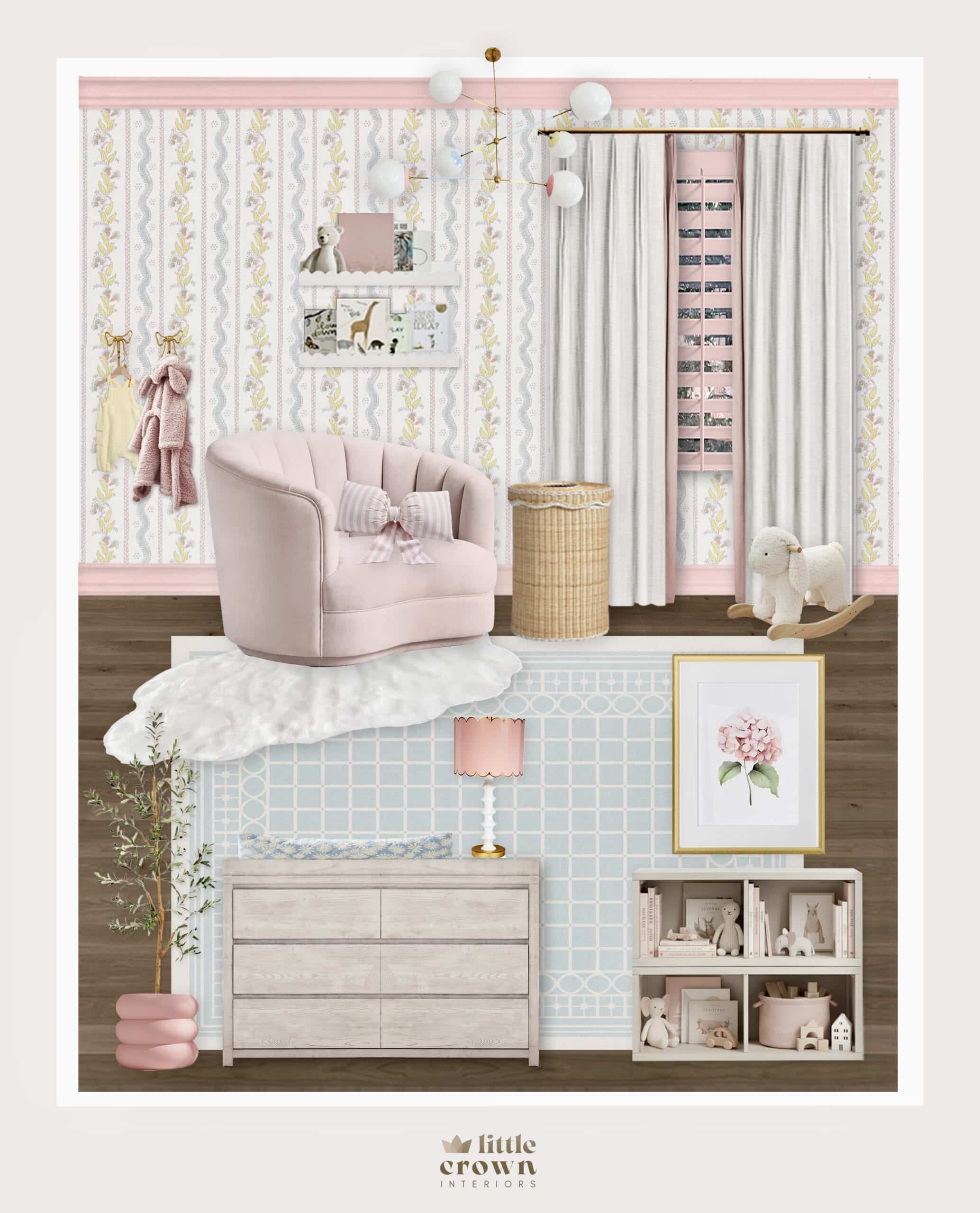 Blue & Blush Toddler Bedroom with Classic Floral Wallpaper