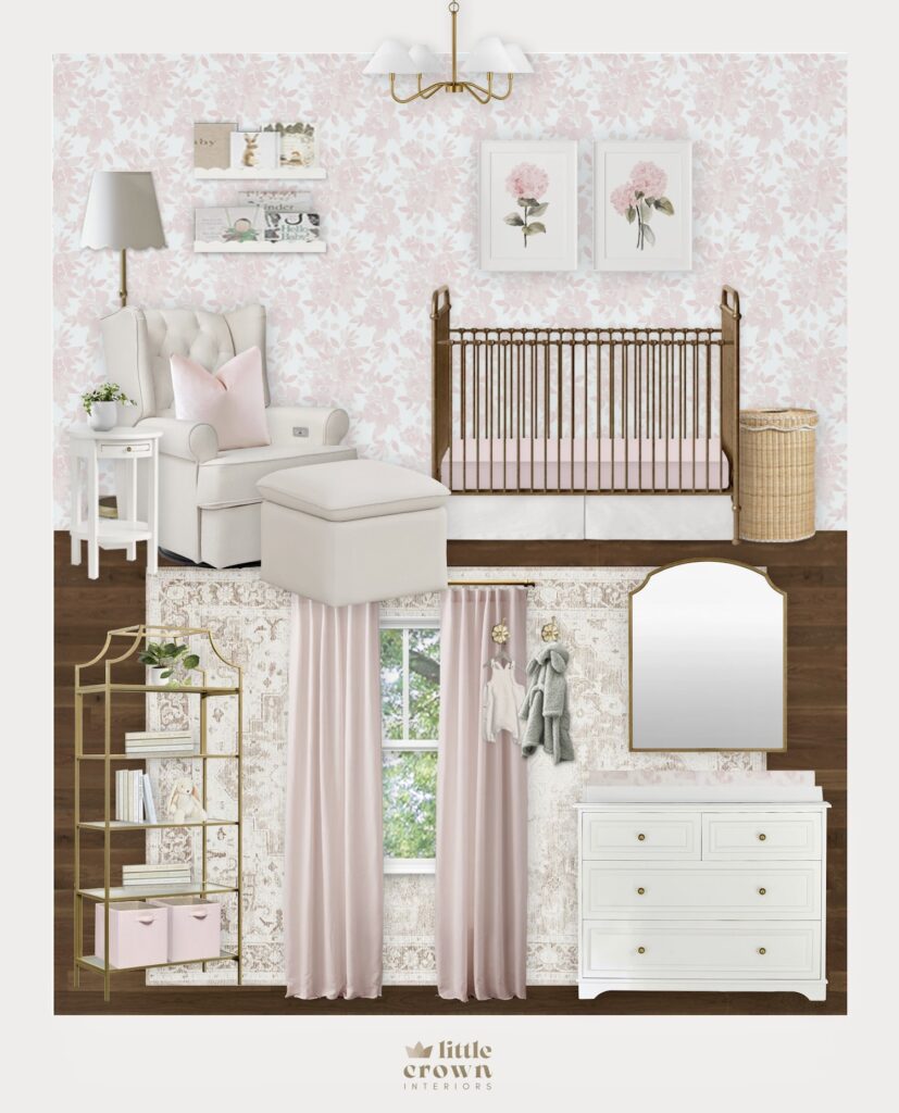 Pink & Gold Girl's Virtual Nursery Design