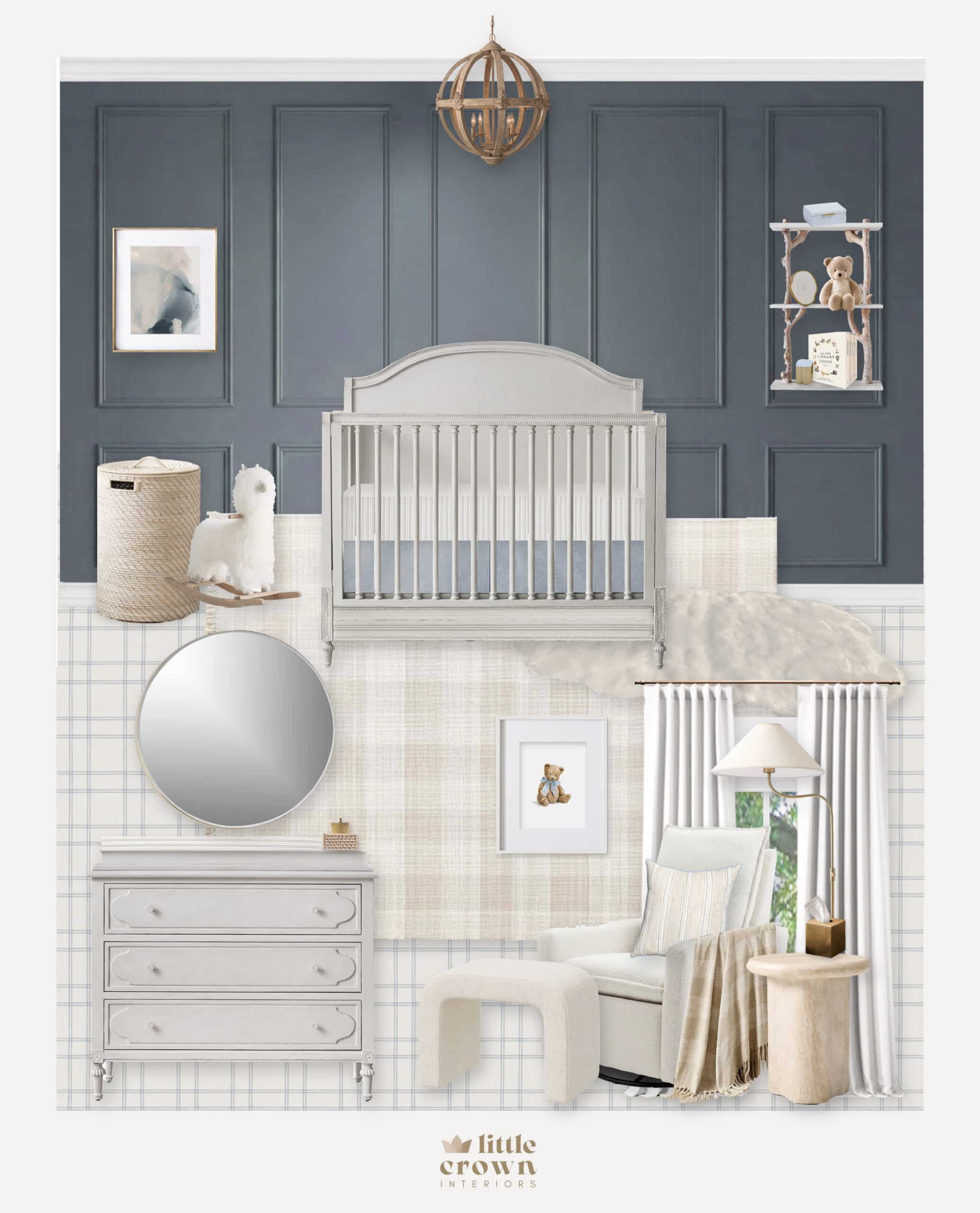 Slate Blue and Neutral Virtual Nursery Design