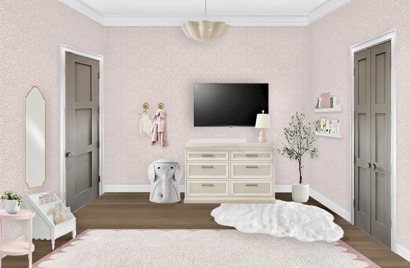 Sweet and Feminine Blush Nursery Design with Botanical Wallpaper