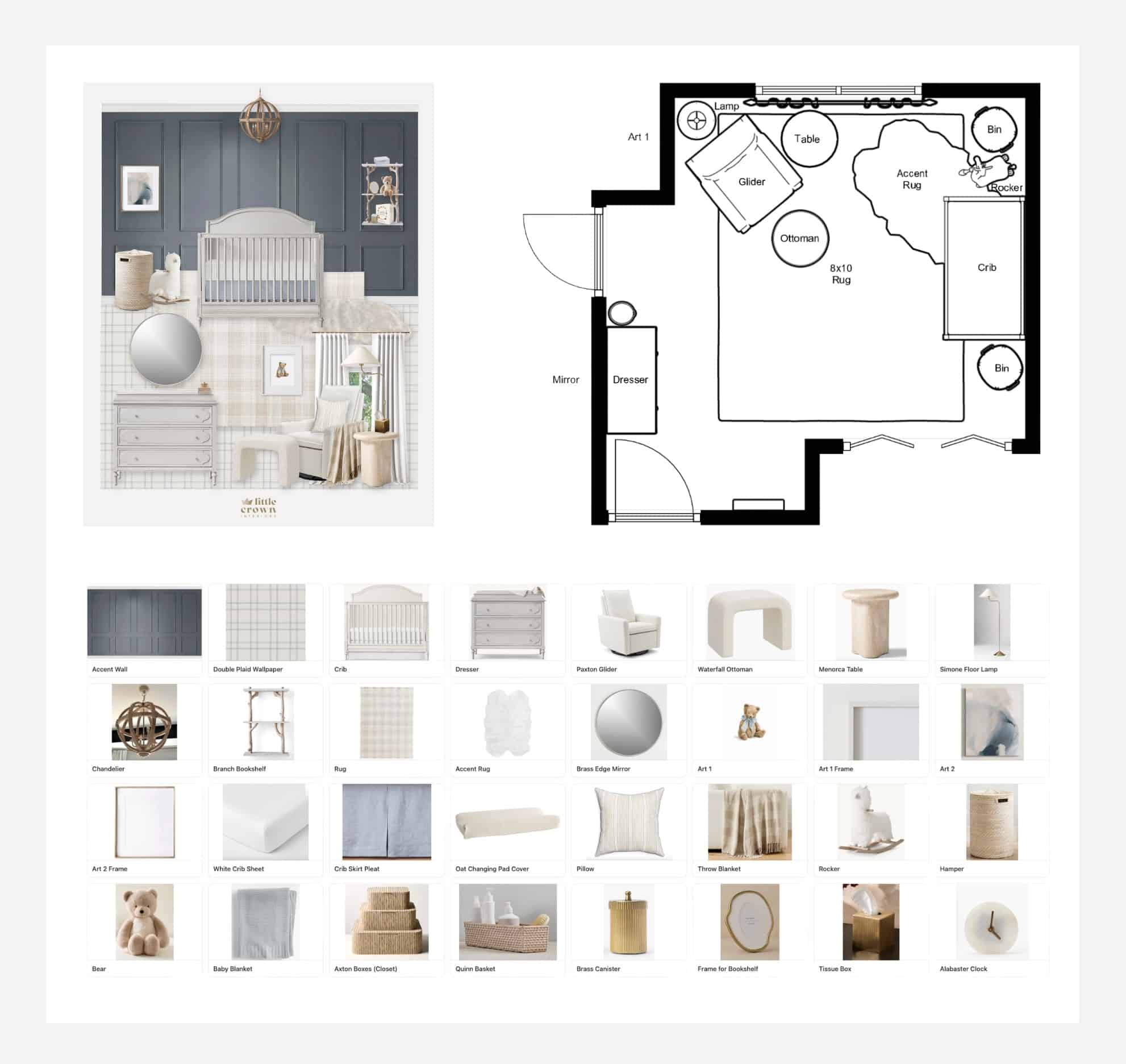 Slate Blue and Neutral Nursery Design with Paneling