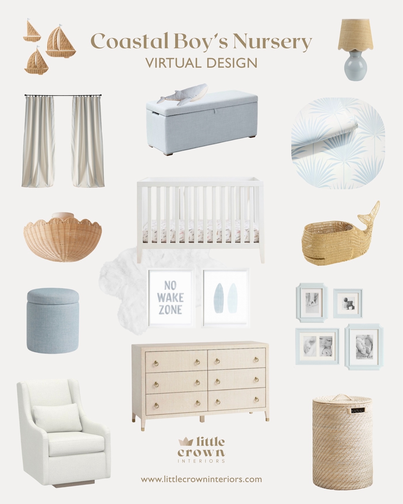 Boy's Coastal Nursery Design by Little Crown Interiors